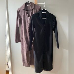OAK + FORT Button-Front Long Sleeve Shirt Dresses Black & Brown Lot